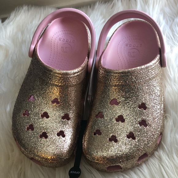 rose gold disney crocs